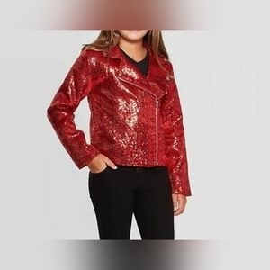 jojo siwa red sequin moto jacket kids size large 10/12